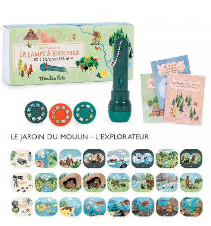 Llanterna projector d'històries Moulin Roty L'explorador del Jardí 