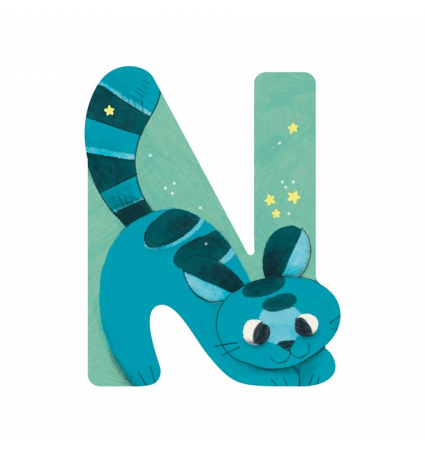 Letra de madera N Moulin Roty Azul