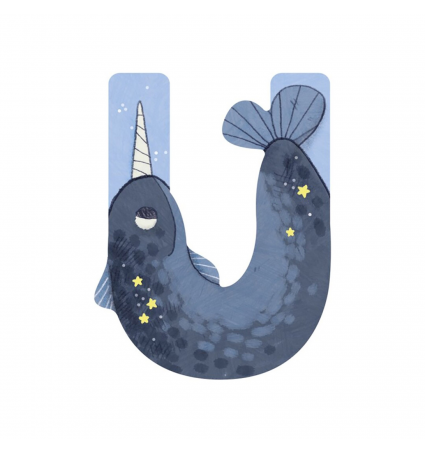 Letra de madera U Moulin Roty Azul 