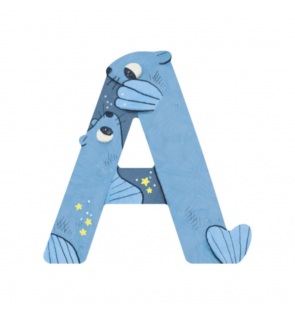 Letra de madera A Moulin Roty Azul