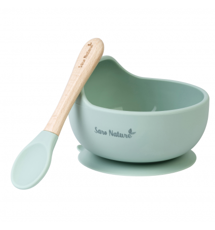 Bol y Cuchara Saro Nature "Wave" Silicona Menta Mist