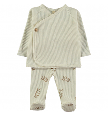 Kimono & pantaló canalé Lillymom Easy Leaves Nougat