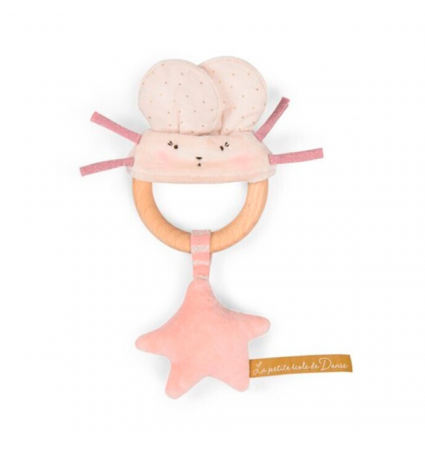 Sonall amb anella de fusta Moulin Roty Ratolí Rosa