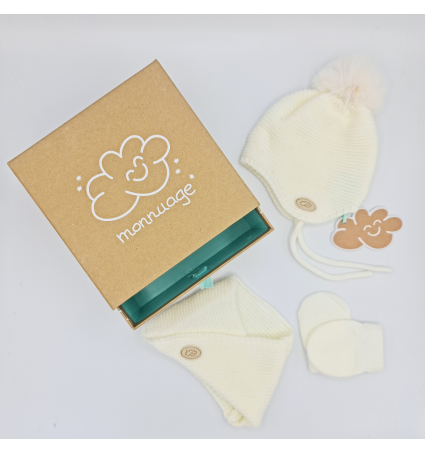 Conjunt primera posada Monnuage Gorro, coll i manyoples Blanco Crudo