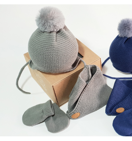Conjunt primera posada Monnuage Gorro, coll i manyoples Gris