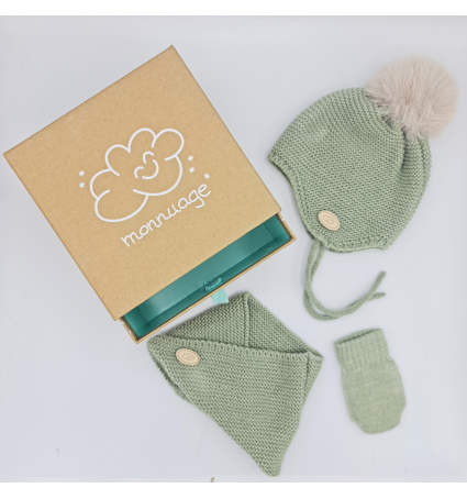 Conjunt primera posada Monnuage Gorro, coll i manyoples Verde