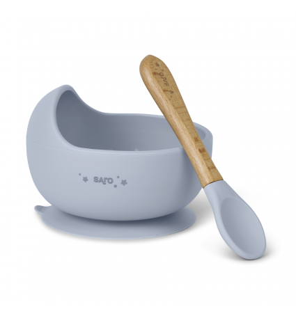Bol y Cuchara Saro Nature "Wave" Silicona Azul Empolvado