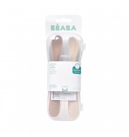 Pack de 2 Culleres Béaba de Silicona1a edat Beix/Argila